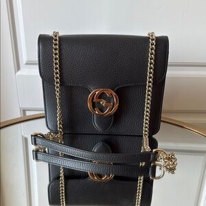Gucci Black Leather Chain Shoulder Bag w Gold Hardware